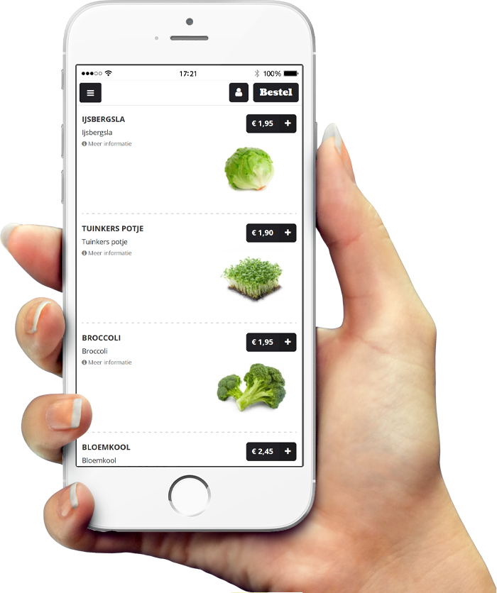 Voorbeeld van onze app op smartphone